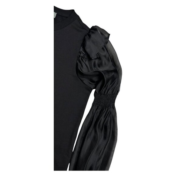 Anthropologie Ruffled Sheer Puffy Sleeve Womens Black Blouse Top Shirt Medium - Picture 4 of 5